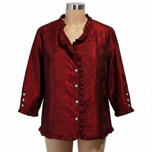 Elegant Red Ruffled Women's Top